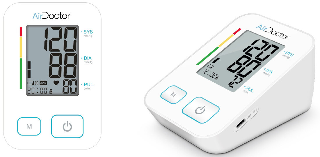 Ciśnieniomierz AIR DOCTOR SHC03A Biały Czytelne wyniki Duży ekran LCD  Graficzna skala według wytycznych WHO zapisuje do 99 wyników dla każdej z dwóch osób