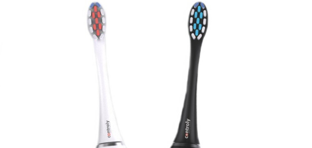 Oryginalna końcówka szczoteczki CONTROLY Supersonic miękkie czarne (2 szt.) (Delikatne dla dziąseł) Wskaźnik wymiany włosia Granatowe włókna stopniowo blakną sygnalizacja Zalecany okres użytkowania to około trzy miesiące wsparcie