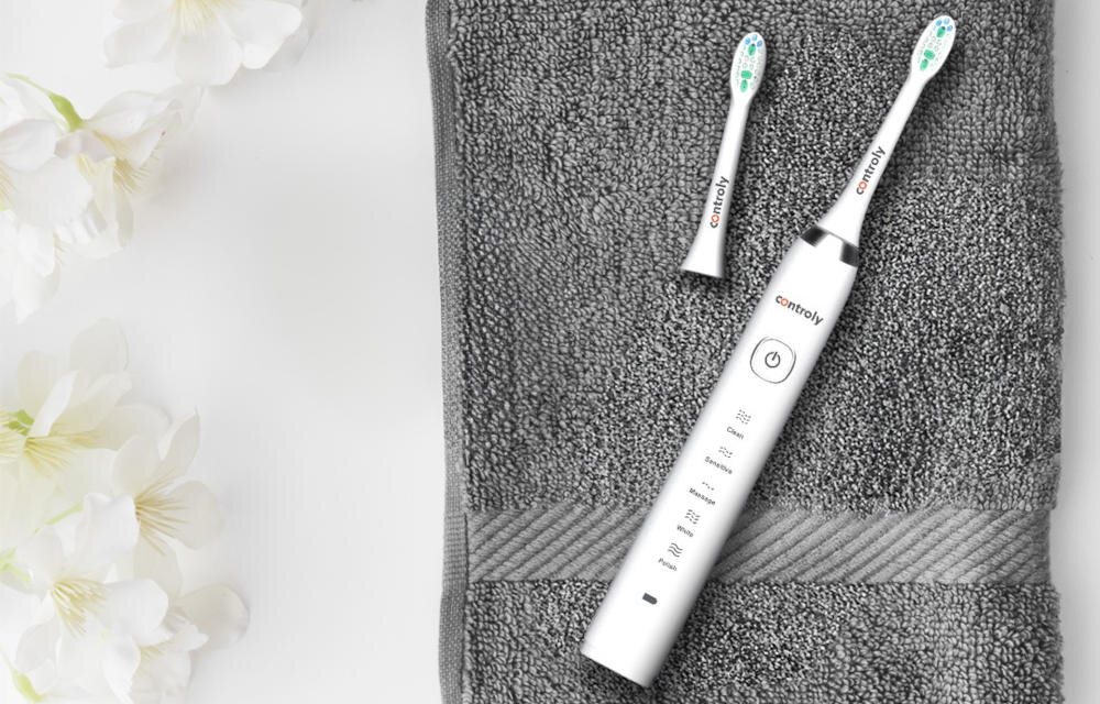 Szczoteczka soniczna CONTROLY Supersonic Czarny Personalizacja czyszczenia 5 programów clean sensitive massage white polish dostosowanie potrzebu użytkowanie Intuicyjny interfejs z diodą