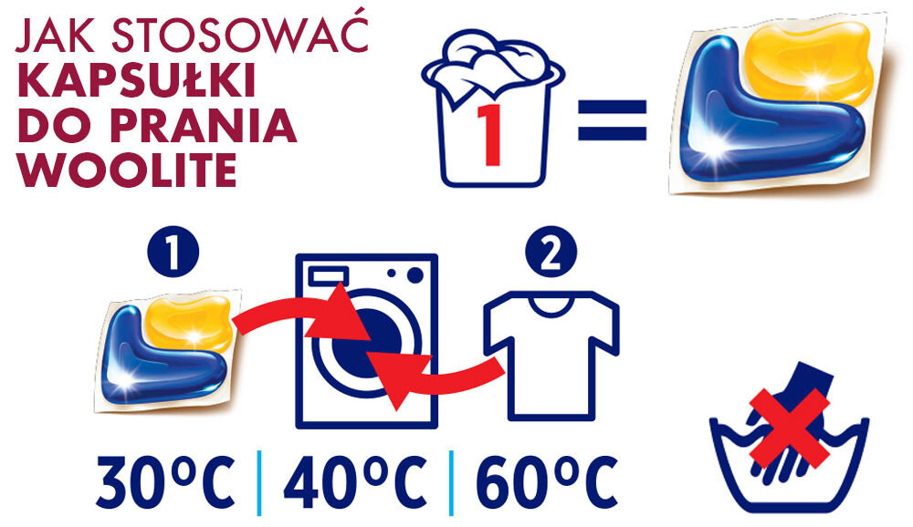 Kapsułki do prania WOOLITE Mix Colors - 43 szt. temperatura prania
