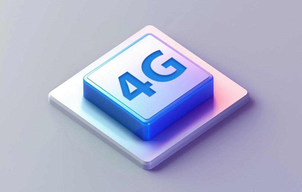 Router ZTE U10 Ilustracja przedstawiająca niebieski, trójwymiarowy przycisk z napisem „4G” umieszczony na białej podstawce, wymiary, sieć 4G, pasma