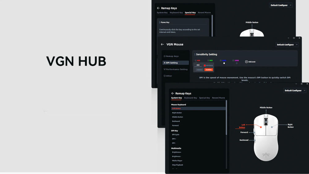 Mysz VGN Dragonfly F1 PRO MAX biały aplikacja VGN HUB możliwość dostosowania DPI przypisanie makr indywidualnie dostosowana do stylu gry zapisywanie ustawień bezpośrednio w sterowniku