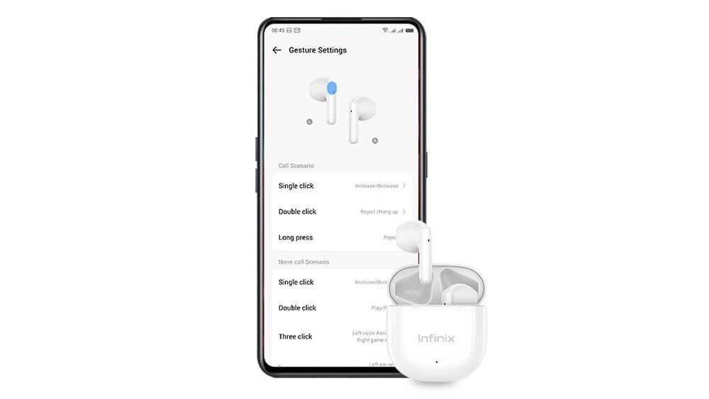 Słuchawki Infinix XBUDS 3 WE aplikacja sterowanie gesty