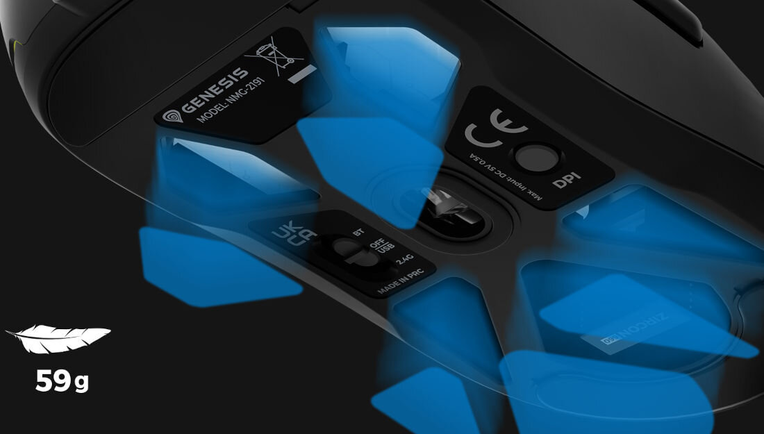 Mysz GENESIS Zircon 660 czarny waga 59 gram wysoka stabilność szybka reakcja lekka konstrukcja przemyślany dobór materiałów