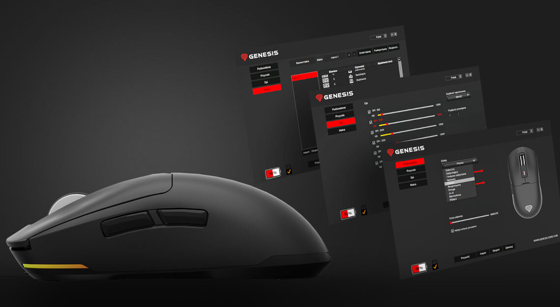 Mysz GENESIS Zircon 660 czarny aplikacja Genesis możliwość tworzenia profili ustawiania makr personalizacji przycisków i podświetlenia