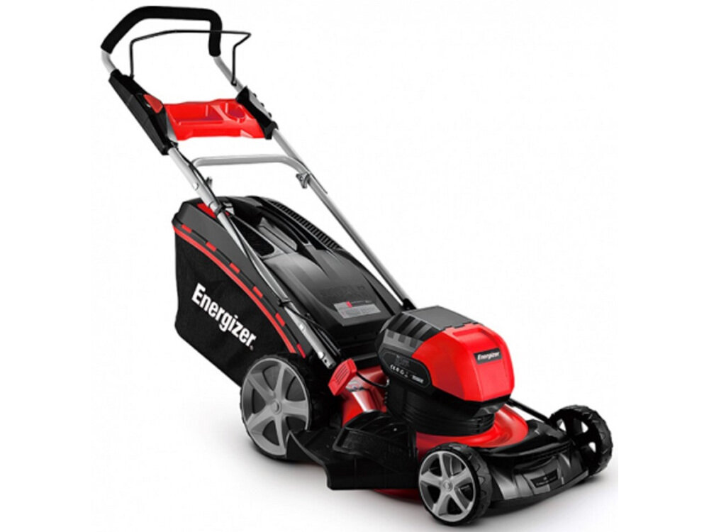 Kosiarka akumulatorowa ENERGIZER EZ40VTDE46N silnik indukcyjny wydajne urządzenia skosi trawę w ogrodzie do 800 m2 powierzchni koszenie z uwzględnieniem preferowanej wysokości trawy w zakresie 25-75 mm centralna regulacja koszenia mechanizm sprężynowy 7-stopniowa skala szerokość robocza do 46 cm zasilana akumulatorem litowo-jonowy o pojemności 4 Ah napięcie 40 V model bez akumulatora i ładowarki
