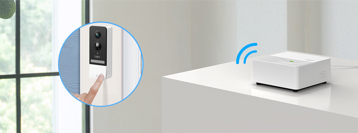 Centrala sterująca TP-LINK Tapo H200, Alarm, syrena, dzwonek, powiadomienia, Naciśnięcie dzwonka przesyła sygnał do bazy.