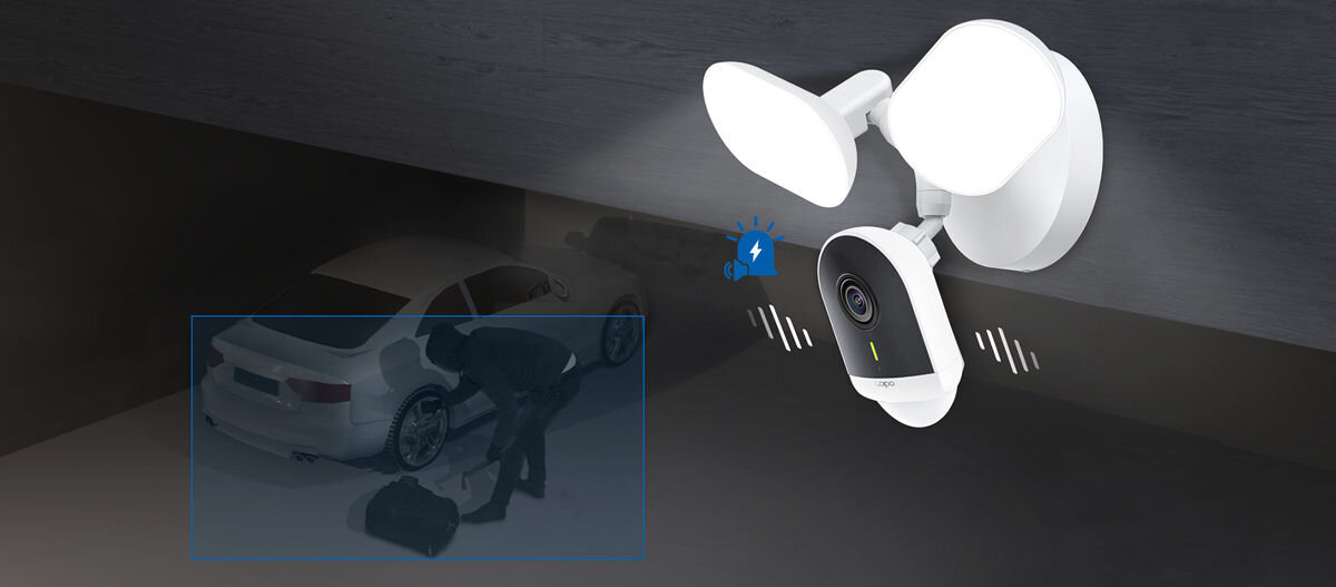 Kamera TP-LINK Tapo C720 Zewnętrzna, Wi-Fi, odporna, śnieg, IP65, ostrzeganie, nocna pora, kamera reaguje i powiadamia o włamaniu do auta