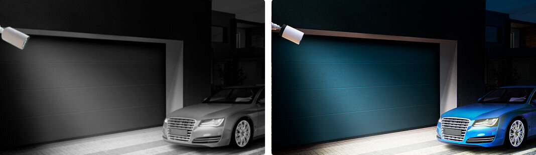 Kamera TP-LINK Tapo C420 Zewnętrzna, Wi-Fi / LAN, oświetlenie, nagrywanie, kolorowe, monitoring, nocna pora kamera oświetla podjazd garażu