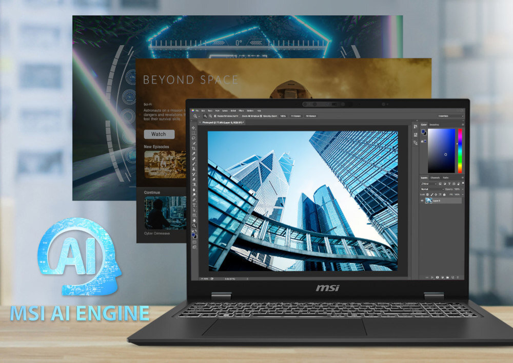 Laptop MSI Prestige 16 AI Studio B1VFG-207PL 16 IPS U7-155H 32GB RAM 1TB SSD GeForce RTX4060 Windows 11 Home automatyzacja scenariusze tryby optymalizacja