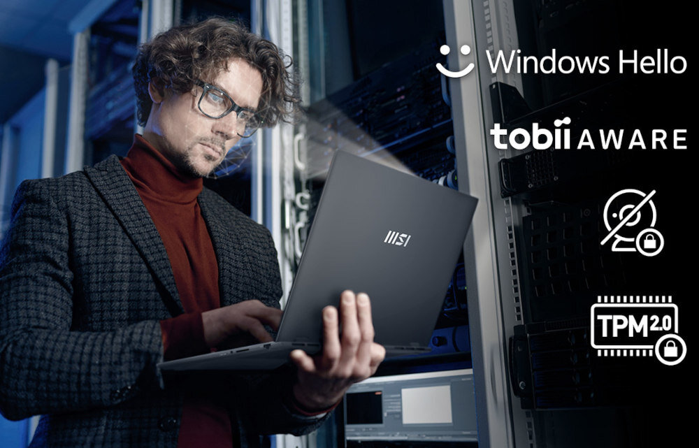 Laptop MSI Prestige 16 AI Studio B1VFG-207PL 16 IPS U7-155H 32GB RAM 1TB SSD GeForce RTX4060 Windows 11 Home bezpieczeństwo prywatność rozwiązania