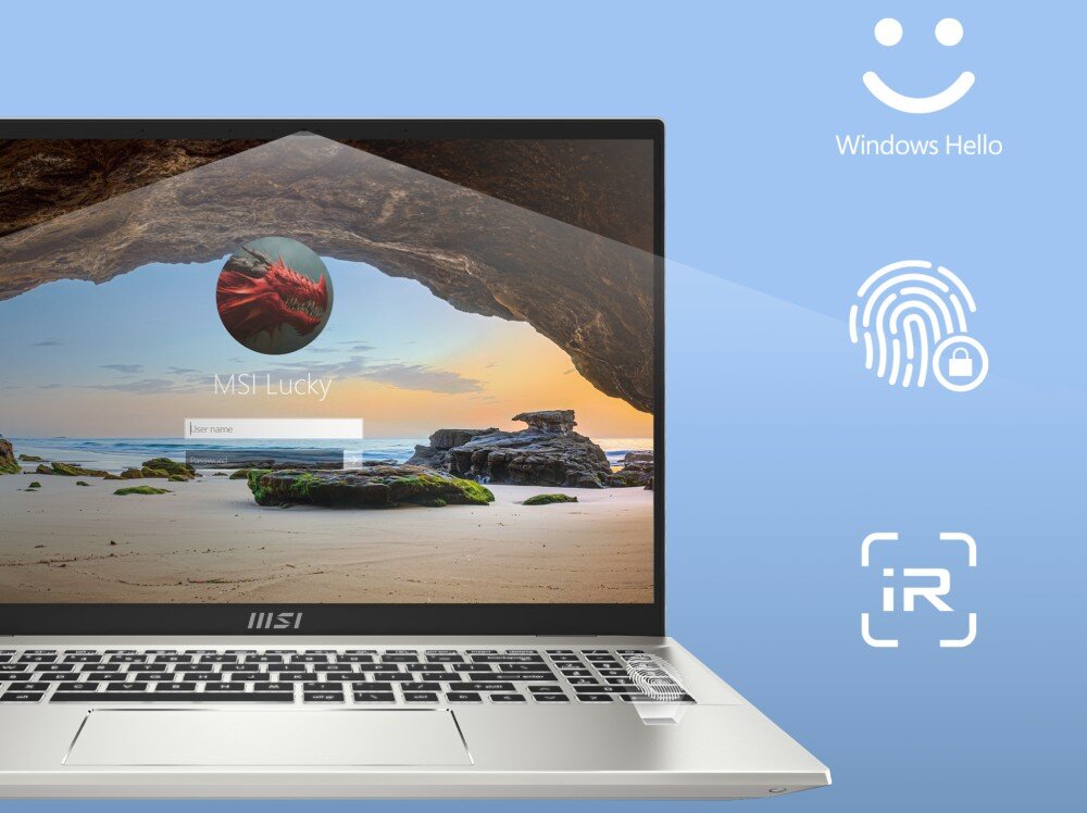 Laptop MSI Prestige 16 Evo A13M-404PL 16 IPS 165Hz i7-13700H 16GB RAM 1TB SSD Windows 11 Home bezpieczeństwo prywatność czytnik linii papilarnych