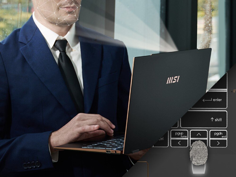 Laptop MSI Summit E13 AI Evo A1MTG-047PL 13.3 IPS Ultra 7-155H 32GB RAM 1TB SSD Windows 11 Home bezpieczeństwo zaślepka szyfrowanie TPM rozpoznawanie twarzy