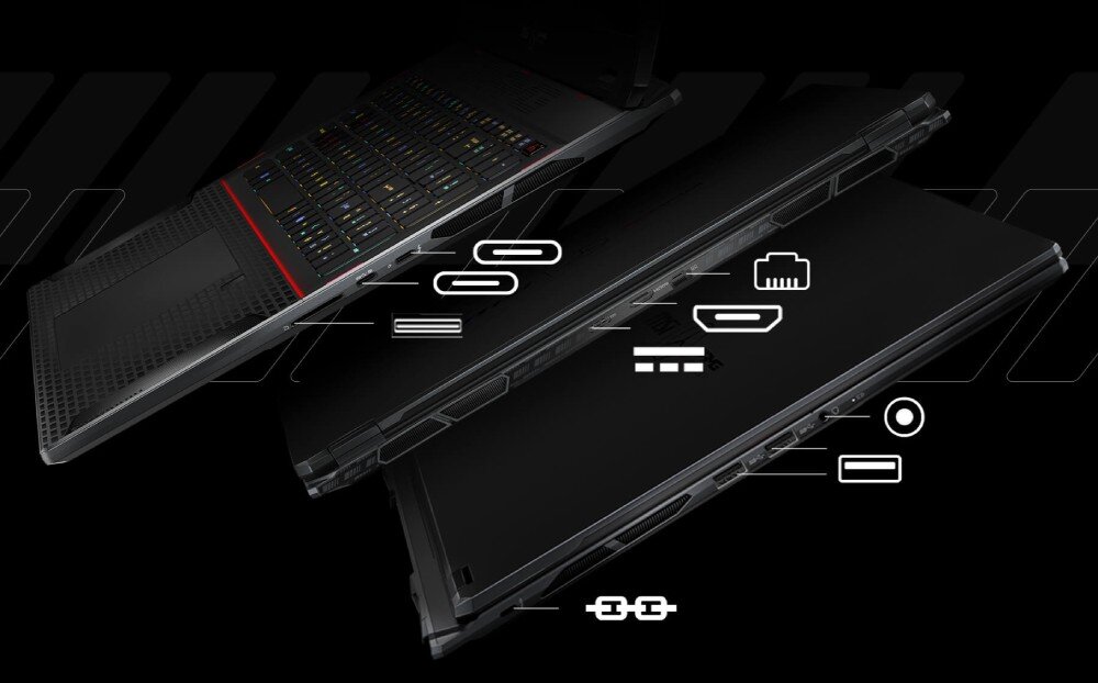 Laptop MSI Stealth 18 Mercedes AMG A1VHG-061PL 18 IPS Ultra 9-185H 64GB RAM 2TB SSD GeForce RTX4080 Windows 11 Home porty złącza podłączenie akcesoria