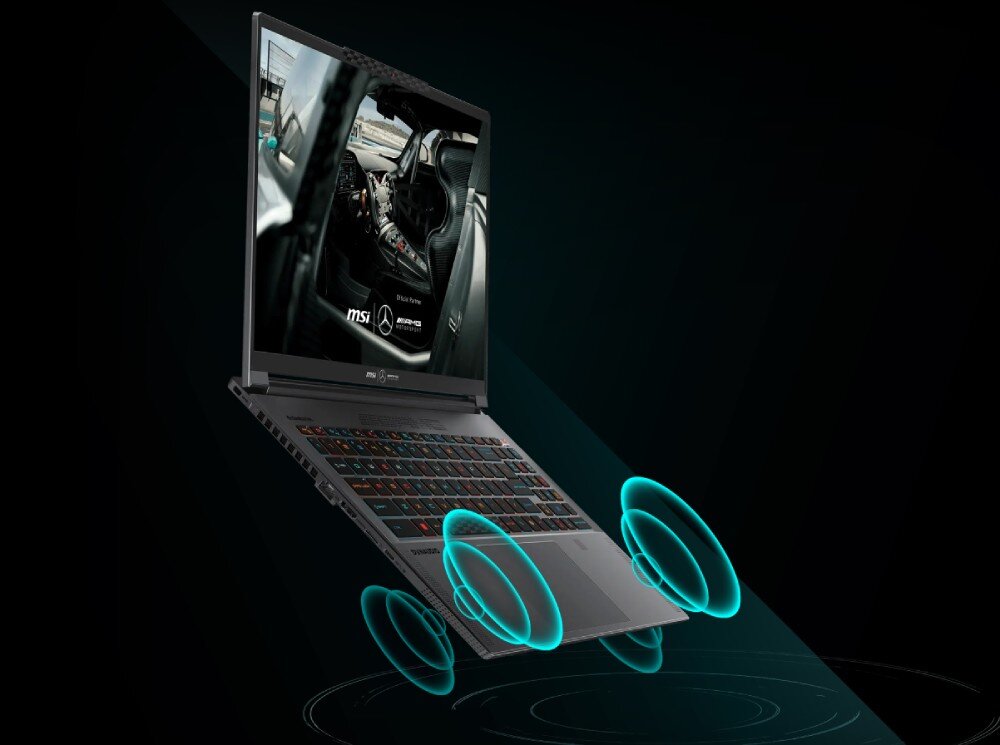 Laptop MSI Stealth 16 MercedesAMG A1VGG-276PL 16 OLED 240Hz Ultra 9-185H 32GB RAM 2TB SSD GeForce RTX4070 Windows 11 Home głośniki dźwięk audio