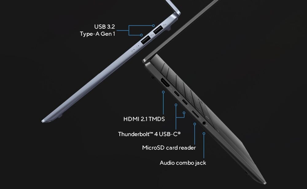 Laptop VivoBook S 14 S5406 - Thunderbolt 4 USB-C 3.2 Type-A Gen 1, HDMI 2.1 TMDS, czytnik kart microSD i gniazdku audio jack typu combo
