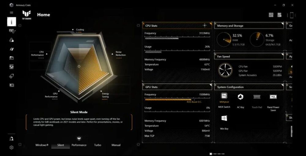 Laptop ASUS TUF Gaming F15 - Armoury Crate