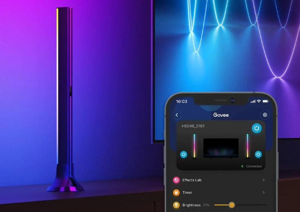 Lampa LED GOVEE H6046 Wi-Fi/Bluetooth lampa stojąca na szafce telefon z włączoną aplikacją imitacja dźwięku 8 dynamicznych trybów synchronizacja z dźwiękiem reakcja na rytm utworów doznania audiowizualne