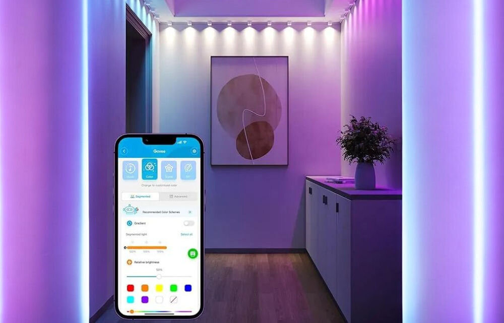 Taśma LED GOVEE H608B 3 m String Downlights Wi-Fi/Bluetooth, Govee Home, Alexa, muzyczne, harmonogram, smartfon z aplikacją w tle oświetlane ściany taśmą LED