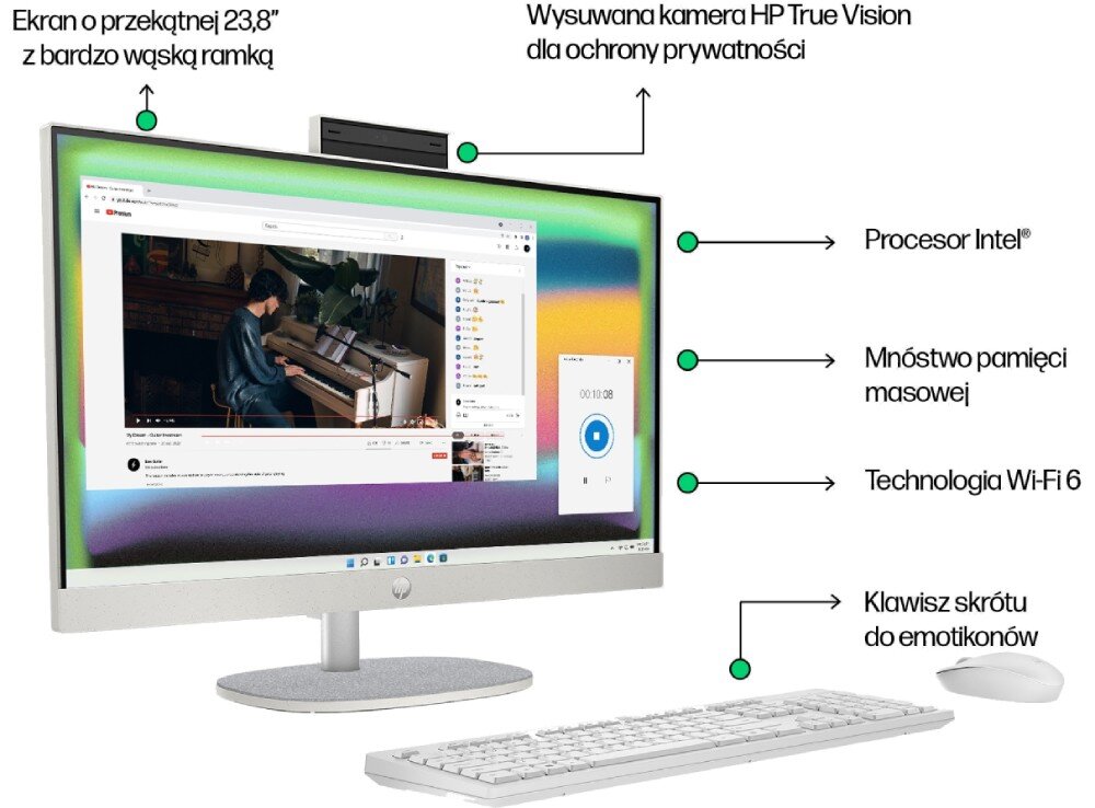 Komputer HP 24-cr0015nw 23.8 IPS i3-N300 8GB RAM 256GB SSD Windows 11 Home podzespoły procesor pamięć działanie