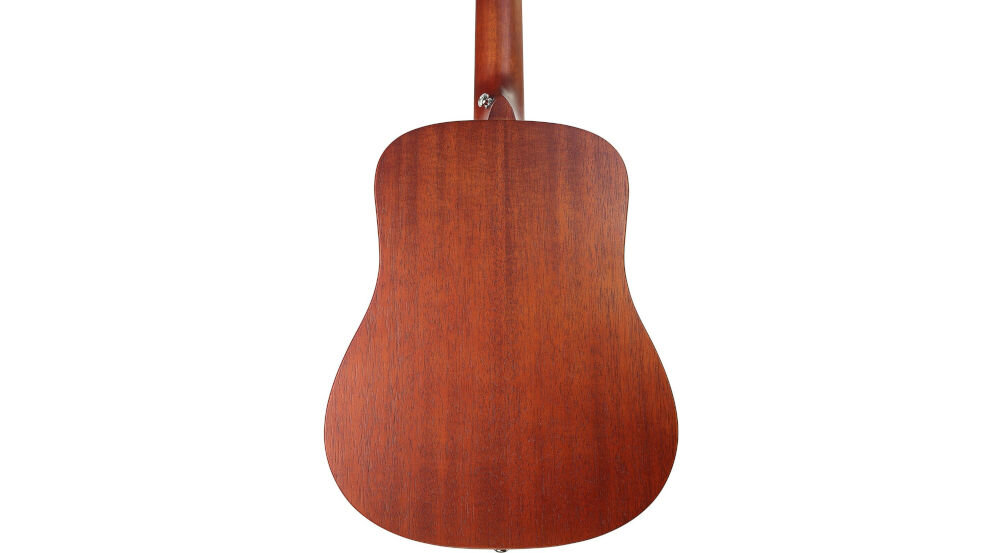Gitara akustyczna ARROW Raw Series skala 648 mm równomierne napięcie strun wygoda gry, tył gitary na białym tle