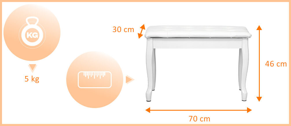 Ławka fortepianowa MUSICMATE MM-K15 Virtuoso Biały design funkcjonalność estetyka