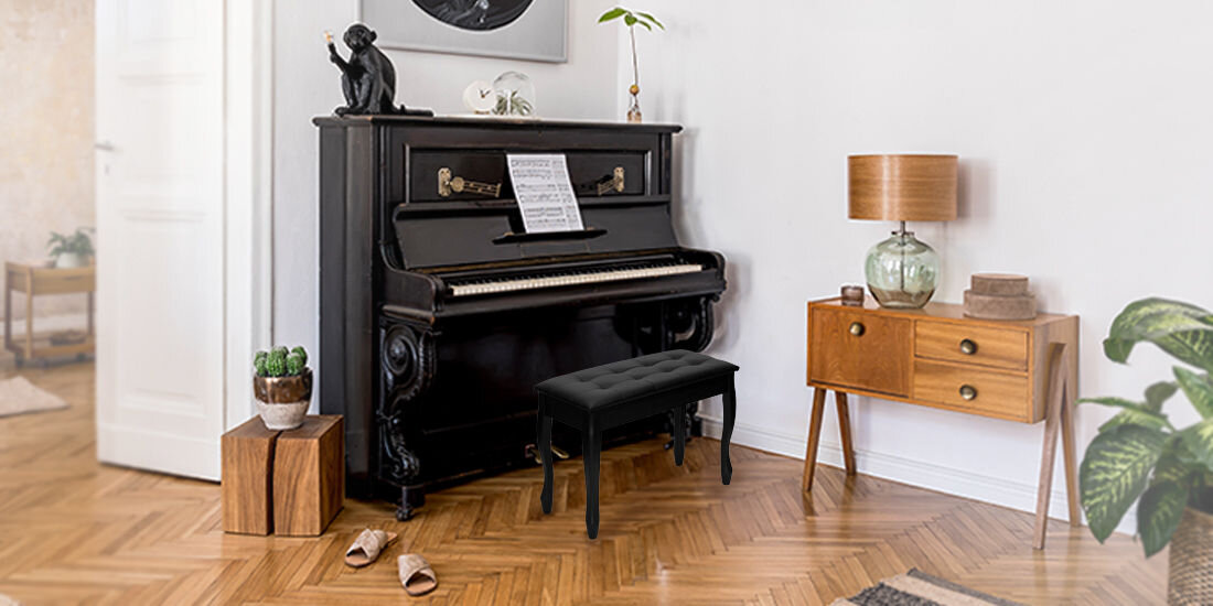 Ławka fortepianowa MUSICMATE MM-K15 Virtuoso Czarny wysokość 46 cm schowek na akcesoria