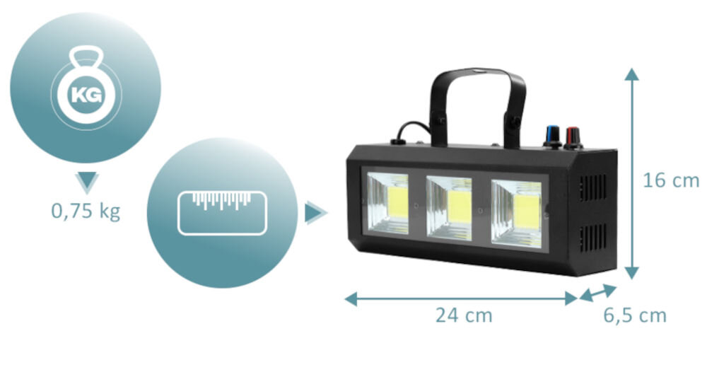 Lampa stroboskopowa MUSICMATE MM-DL080 Glowray wszechstronne zastosowanie kompaktowe wymiary 240 x 160 x 65 mm synchronizacja z muzyką