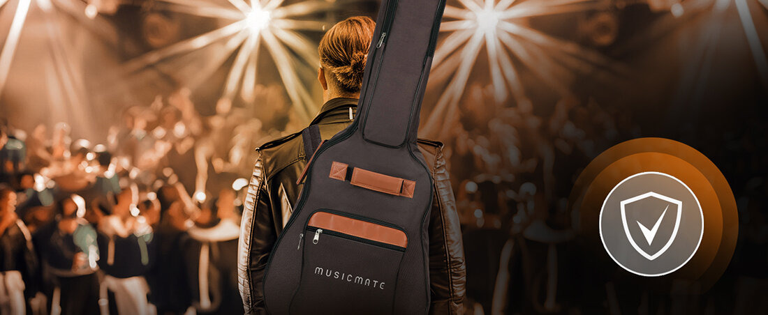 Pokrowiec na gitarę MUSICMATE MM-B100 Guitarshield zaprojektowany z myślą o wygodzie użytkowania możliwość regulacji szelek łatwa regulacja dwa solidne uchwyty - boczny i przedni