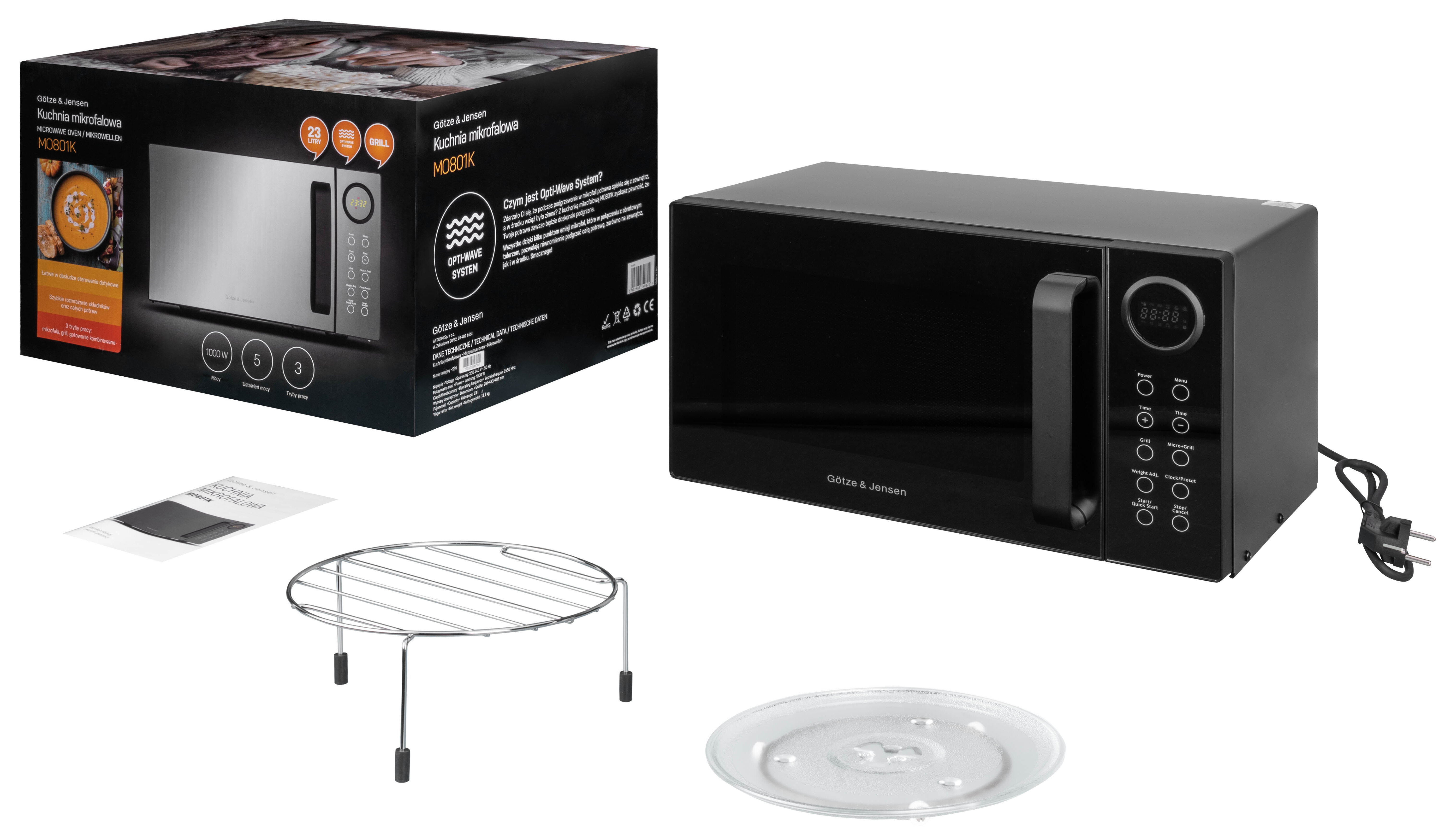 Kuchenka mikrofalowa GÖTZE & JENSEN MO801K zestaw zwartosc opakowania