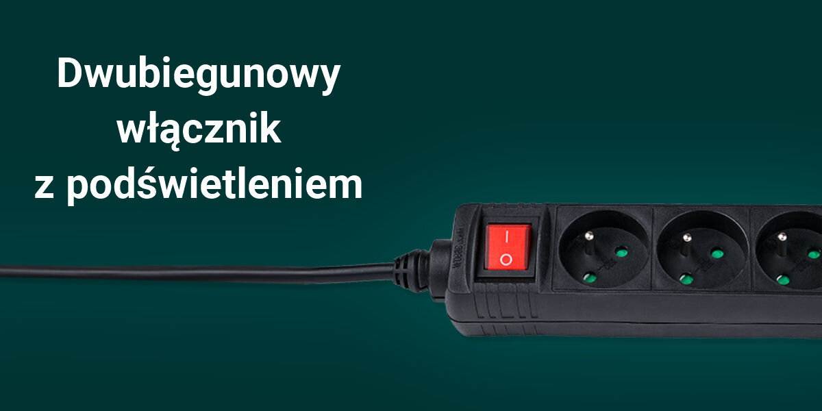 Listwa HAMA Standard 3GN (1.5 m) Czarny
zasilanie pod kontrolą, podświetlany dwubiegunowy włącznik, zielone tło, produkt, biały napis dwubiegunowy włącznik z podświetleniem
