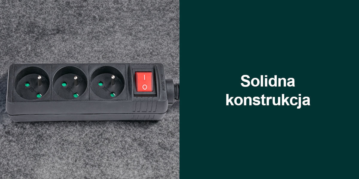 Listwa HAMA Standard 3GN (1.5 m) Czarny
solidna konstrukcja, wysokiej jakości przewód o długości 1,5 metra, wzmocnione styki, dodatkowo wzmocnione łączenia przewodu z listwą i wtyczką,
produkt na wykładzinie, zielone tło, biały napis solidna konstrukcja