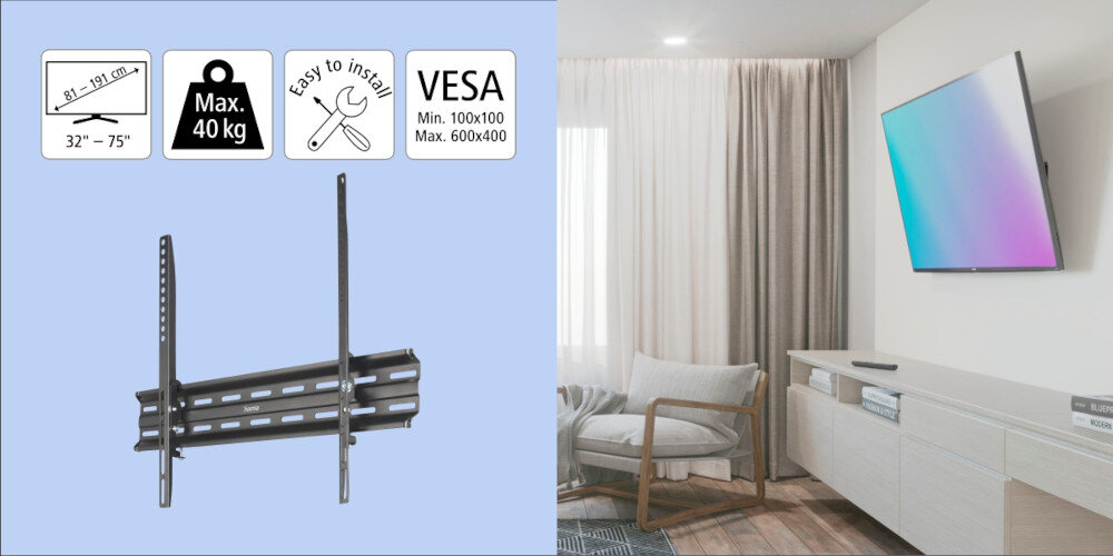 Uchwyt HAMA do TV 32-75 cali Motion 220814 - Wytrzymałość do 40 kg