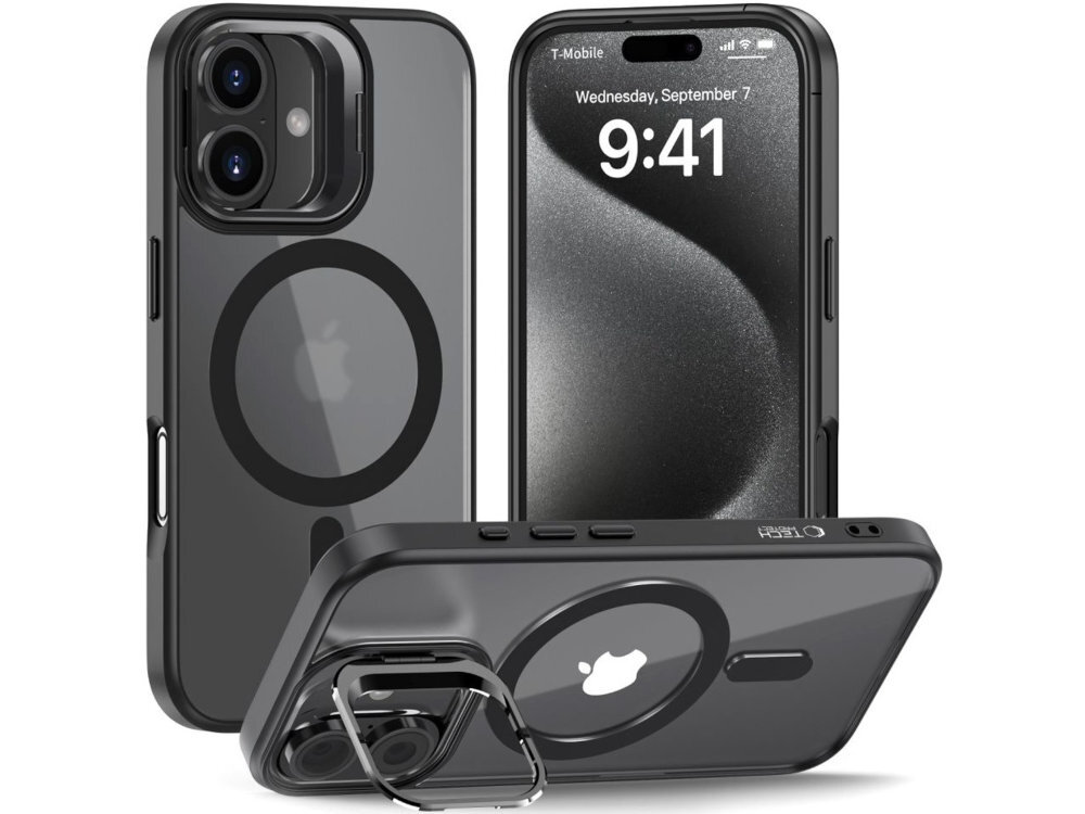 TECH-PROTECT MagStand MagSafe etui założone na smartfon iphone oraz opierajacy sie o ramke rozkładaną