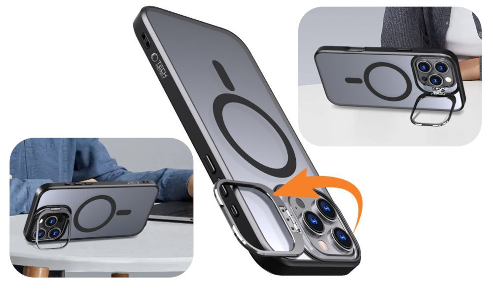 TECH-PROTECT MagStand MagSafe metalową, składaną ramkę stabilną podstawkę podczas oglądania multimediów prowadzenia wideorozmów Podwyższone krawędzie wokół ekranu i aparatu