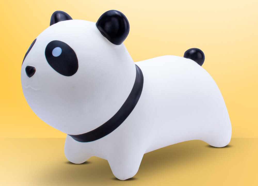 Skoczek SUN BABY Panda J06.046.0.1 z przyjemnej w dotyku matowej gumy bezpieczenstwo latwe czyszczenie certyfikaty: EN71-1, EN71-2, EN71,3