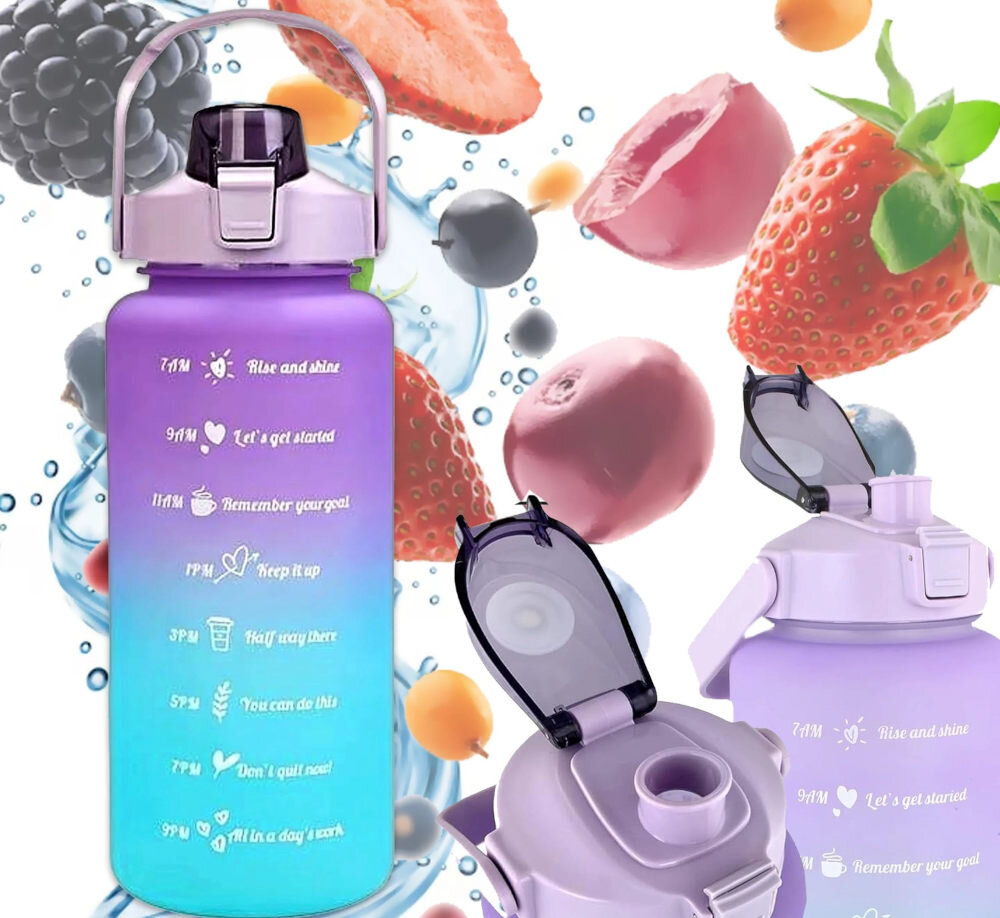 Butelka plastikowa EXTRALINK BUT-190 Fioletowo-zielony Motywujące oznaczenia czasu  oznaczenia godzinowe budowanie zdrowego nawyku 