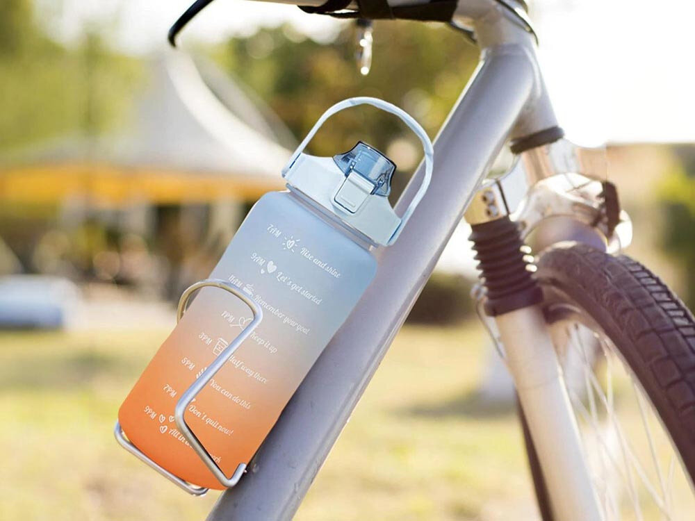 Butelka plastikowa EXTRALINK BUT-992 Pomarańczowo-niebieski wygląd design tło prezentacja wizualizacja Motywacja do picia każdego dnia