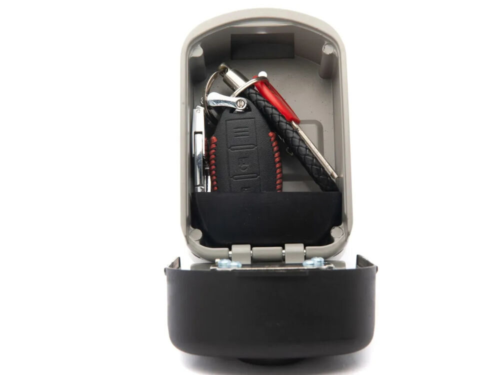 Kasetka na klucze EXTRALINK Home S-410, pojemność, klucze, wnętrze, dostęp, na białym tle kasetka z otwartą zawartością i kluczami