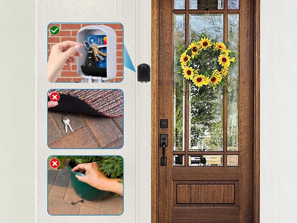 Kasetka na klucze EXTRALINK Home S-410, kod, mechaniczny, intuicja, brak baterii, drzwi wejściowe do domu, obok 3 zastosowania kasetki w życiu codziennym