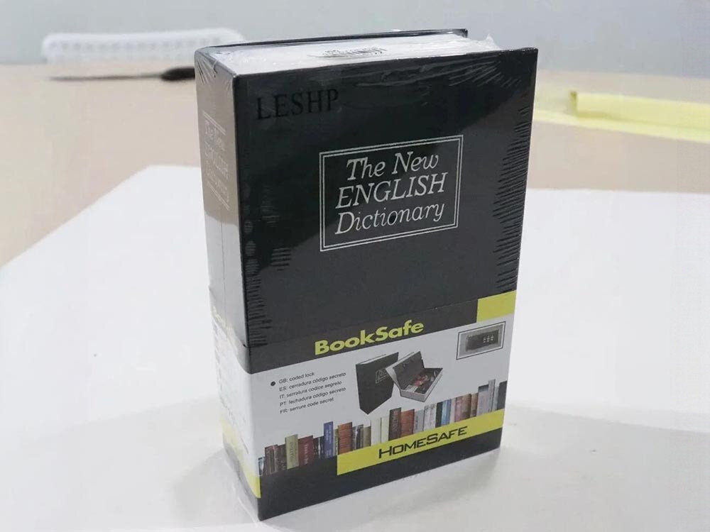 Kasetka na pieniądze EXTRALINK Home S-405, sejf, gotówka, książka, ochrona, kasetka stoi na stoliku biurkowym
