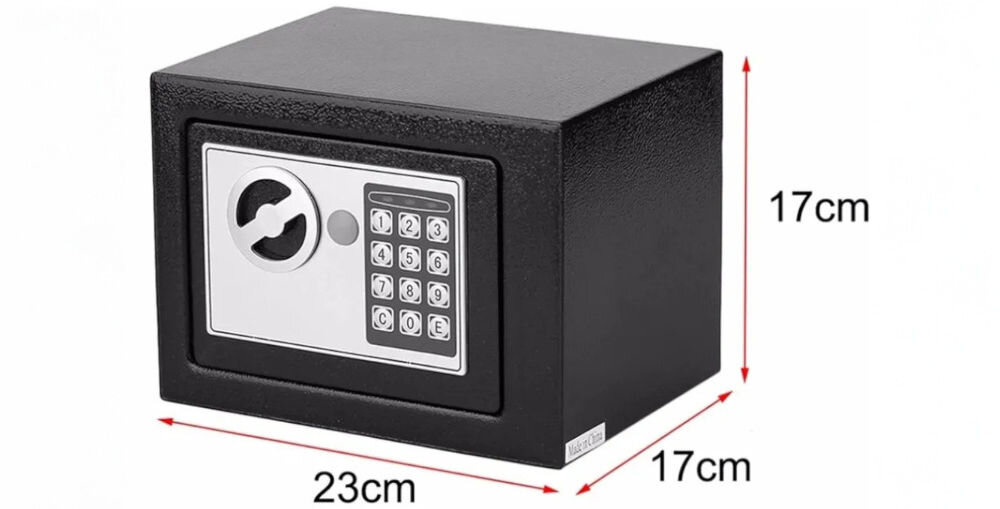 Sejf domowy EXTRALINK Home S-406, organizacja, dom, bezpieczeństwo, porządek, na białym tle sejf z podaniem jego wymiarów