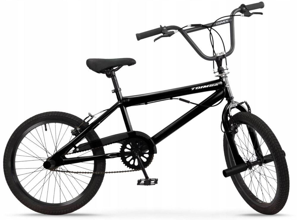 Rower dziecięcy TOIMSA BMX 20 cali dla chłopca Czarny rower na białym tle wytrzymałość do jazdy wyczynowej pegi rotor wygodne siodełko dla dzieci w wieku od 7 lat
