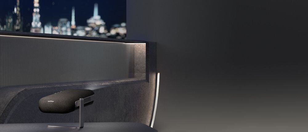 VIEWSONIC M1X WVGA projektor 12 GB pamięci lokalnej HDMI USB-C dyski USB, projektor stojący na blacie w pomieszczeniu