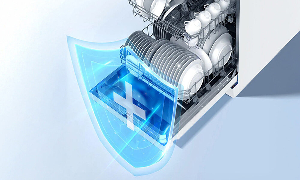 ZMYWARKA MIDEA MDWEF1034CW-WG HygieneCare+ dezynfekcja naczyń temperatura 72°C rozpuszczanie detergentów Machine Care czyszczenie zmywarki klasa zmywania A higieniczne naczynia bezpieczeństwo zdrowia