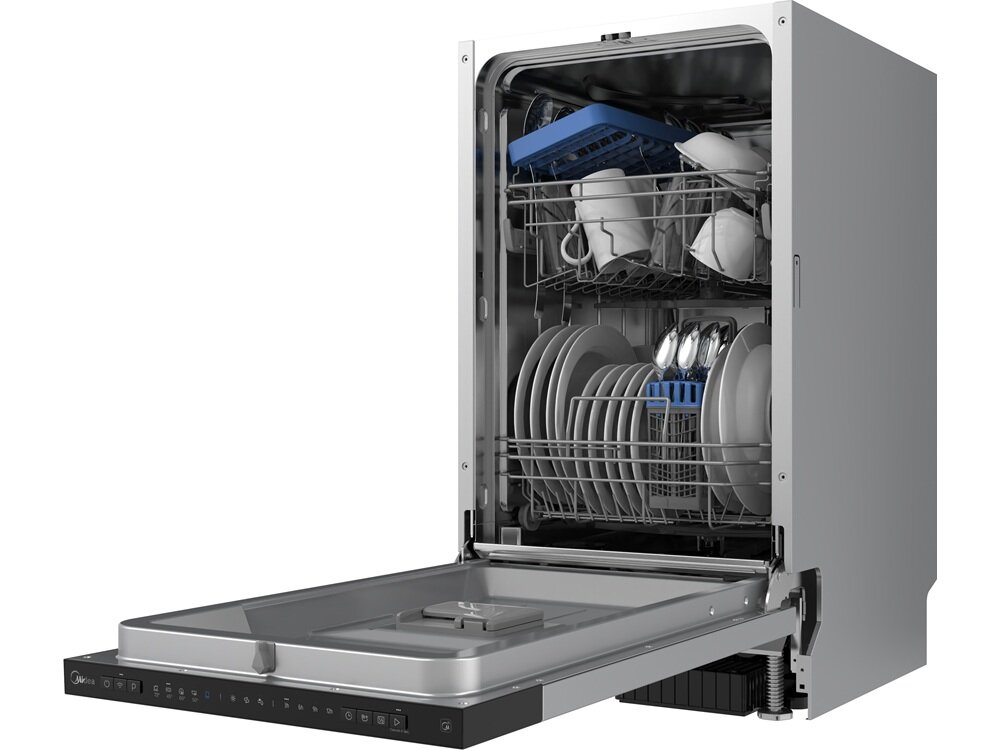 Zmywarka MIDEA MDWEB1004LB-WG regulowany górny kosz, pojemny dolny kosz, koszyk na sztućce, łatwiejsze umieszczenie naczyń