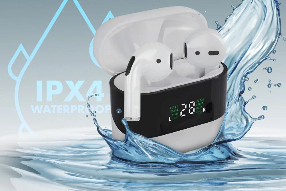 Słuchawki douszne EXTRALINK Lifestyle Evosound V1.0 odporność IPX4, słuchawki wraz z etui ładyującym skąpane w wodzie