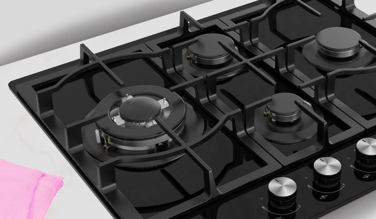 Płyta gazowa MIDEA MG60GM097AH2B elegancki wygląd czarna powierzchnia szklana szkło hartowane łatwe czyszczenie