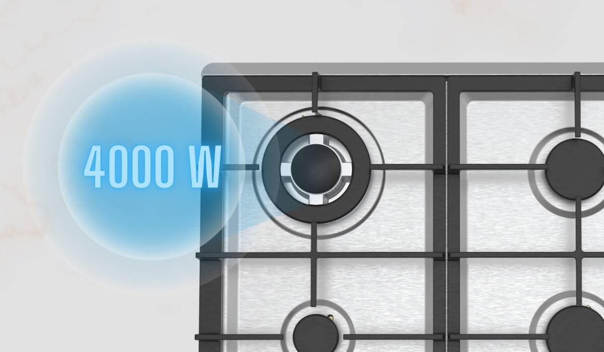 Płyta gazowa MIDEA MH604TCFXG Różnorodność palników cztery palniki szybki pomocniczy półszybkie 