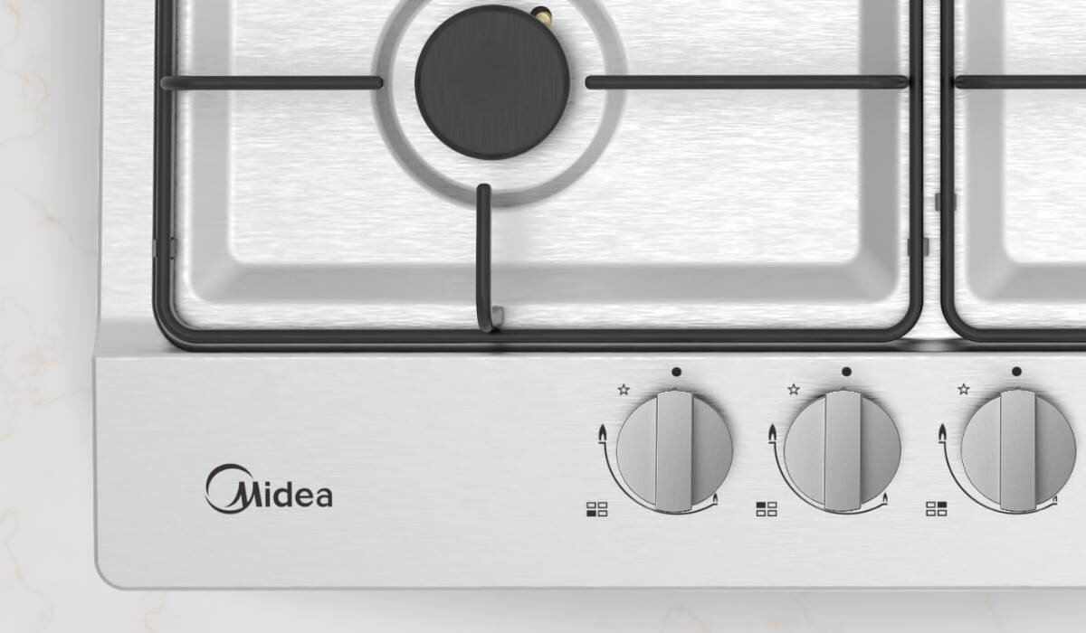 Płyta gazowa MIDEA MH604FX stal nierdzewna trwałość estetyka srebrne wykończenie szerokość 59 cm